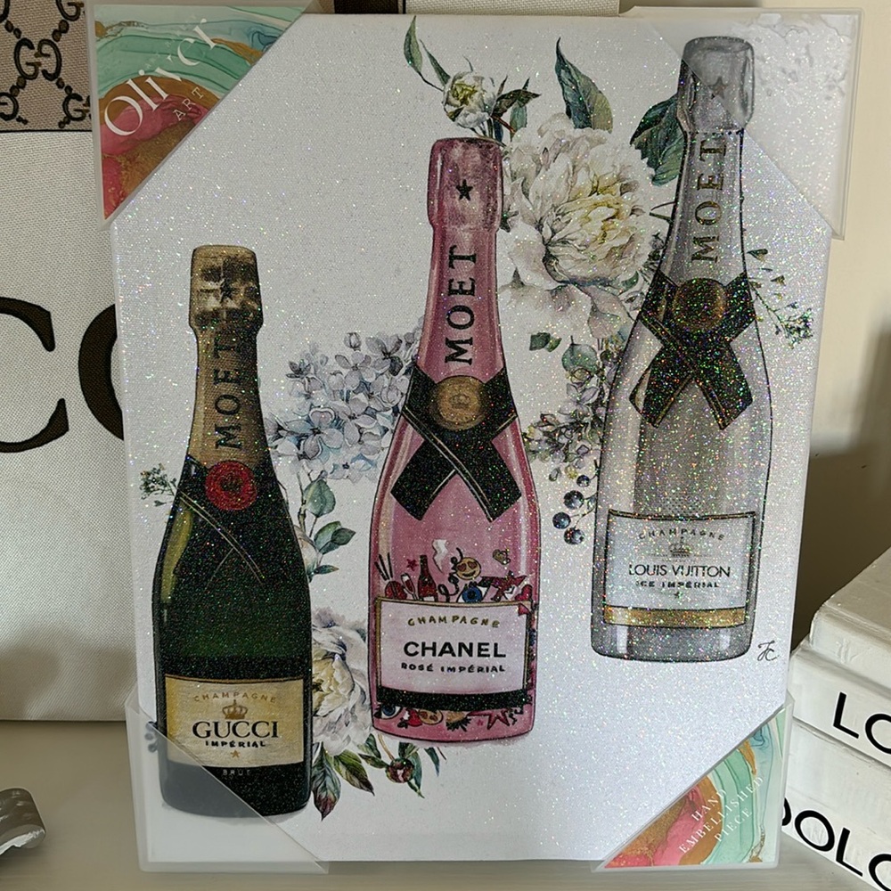 CANVAS PICTURE-GUCCI, CHANEL, LOUIS VUITTON WINE BOTTLES